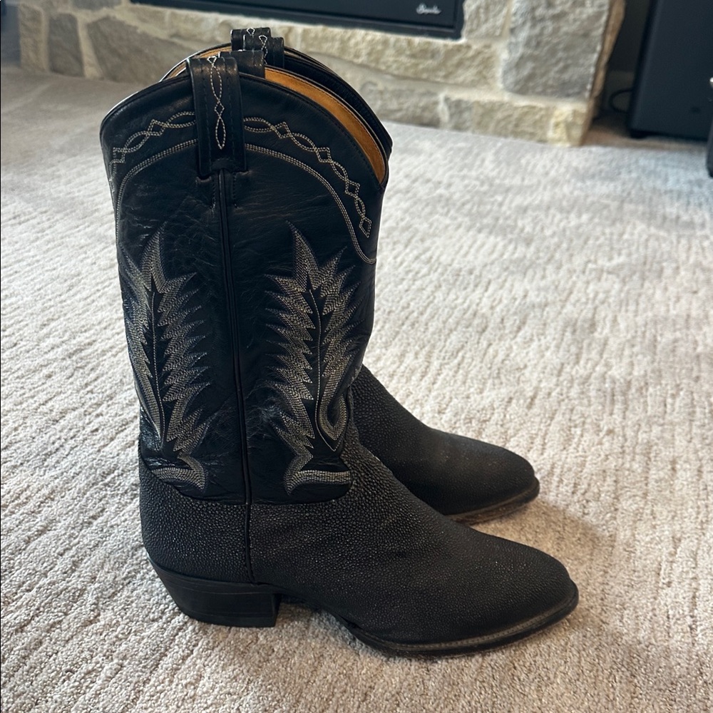 Tony Lama Stingray Longhorn Black Leather Boots
